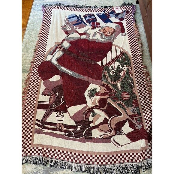 NWT The Rug Barn Throw Blanket Surprise Santa Claus DOG BITING Christmas 46x67 - Picture 1 of 6